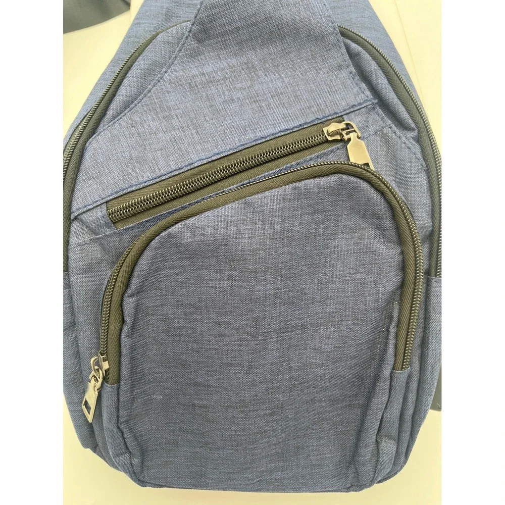 NuPouch Mens Blue Sling Bag Anti Theft Crossbody Backpack with USB Port